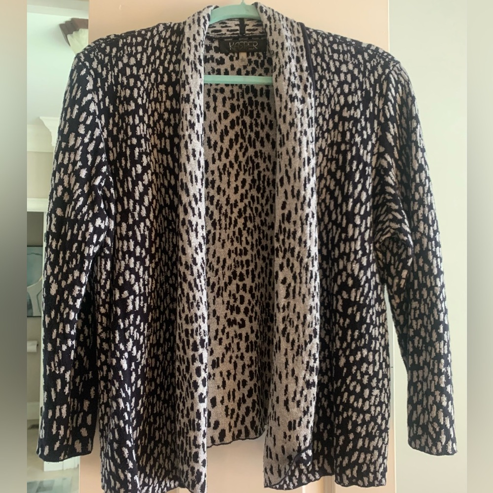 Kasper Women’s Black Gray Dress Cardigan with Silver Sparkles - Size  L